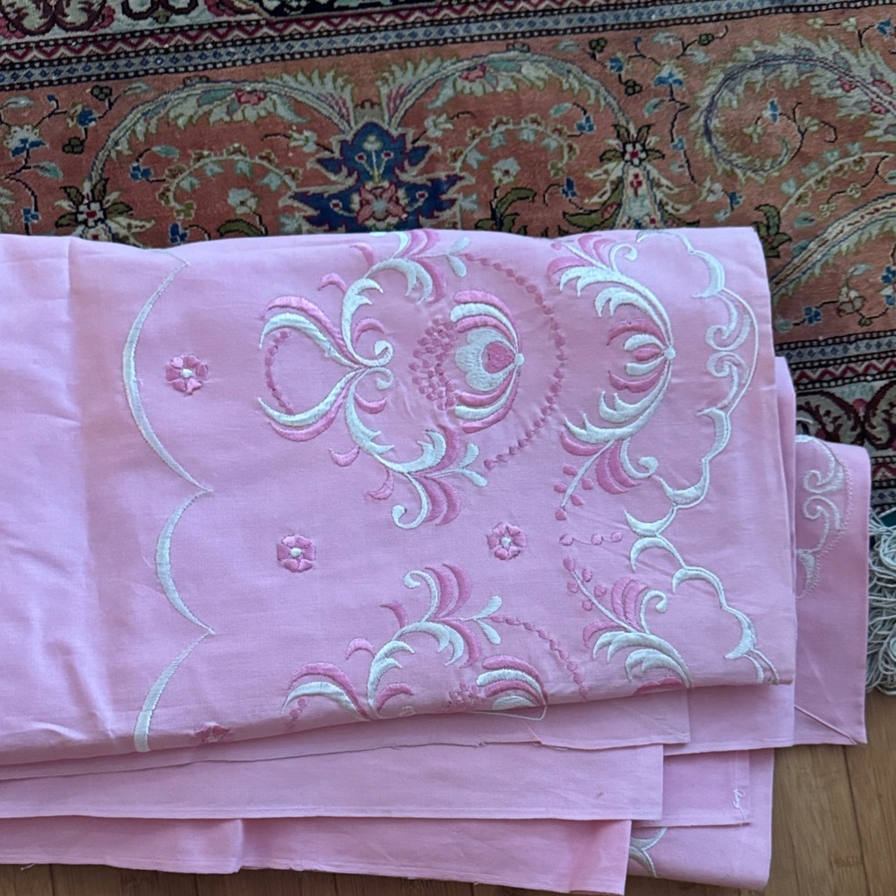 Pink Ruffled Embroidered Bed Set - Picture 2 of 3